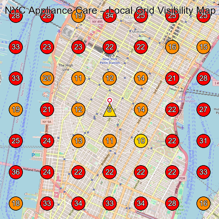 NYC Appliance Care GeoGrid visibility map for Appliance Repair Service in Bronx